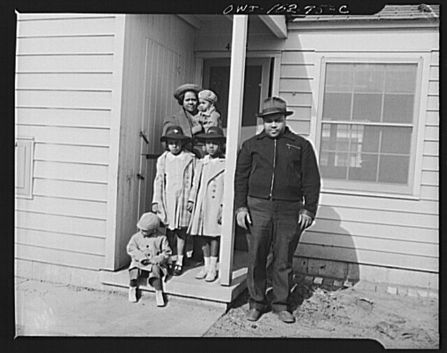 A Black family at Detroit's Sojourner Truth housing project built on Detroit's east side. Repeated clashes prompted Mayor Edward Jeffries to mobilize the Michigan National Guard to move the first Black families into the housing project.