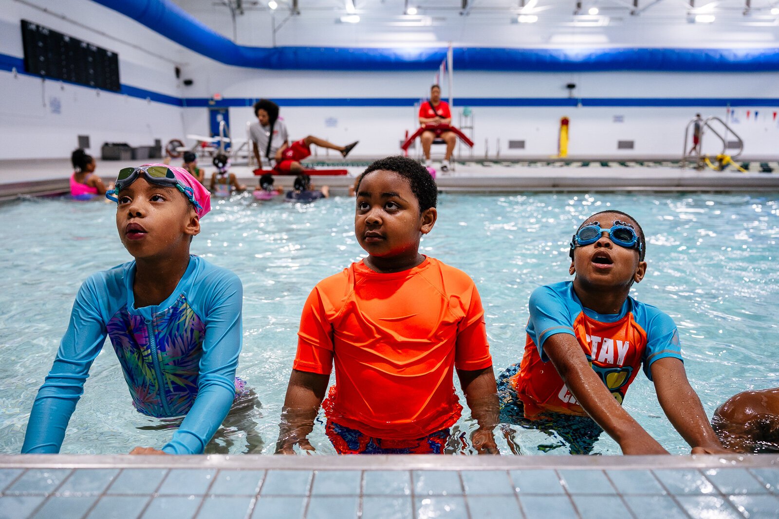 Kids participate in a water safety class at Adams Butzel Complex in Detroit.