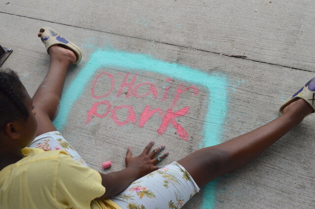 A child plays at O'Hair Park.