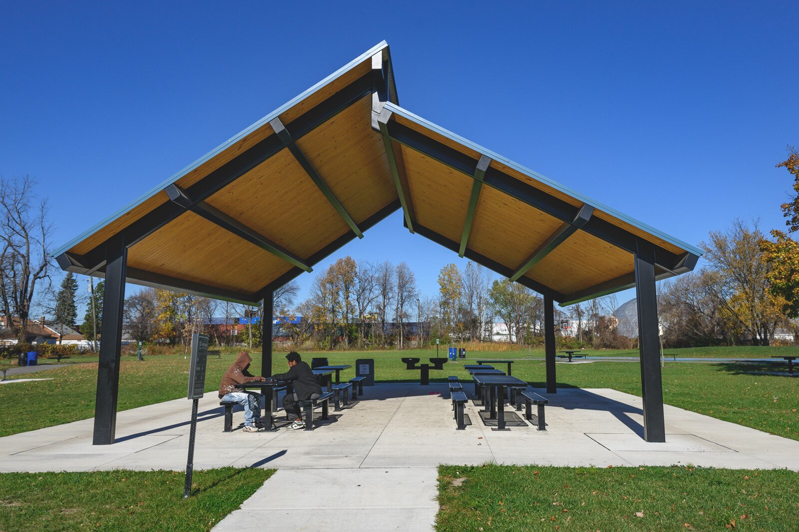 A new picnic shelter at Detroit's Greenview-Wadsworth Park.
