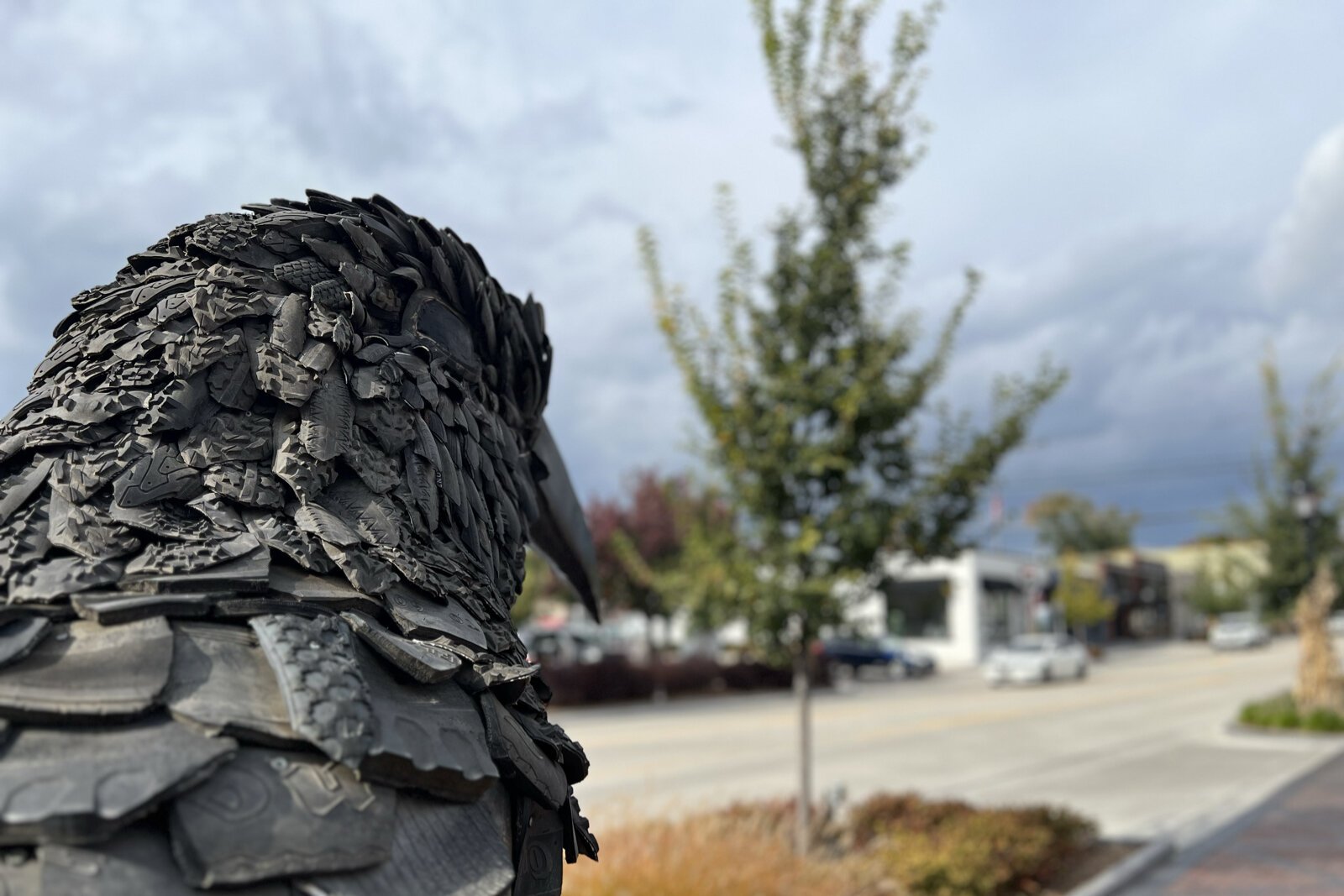 Edgar the Grand Raven is made from repurposed 55-gallon metal drums and abandoned car and bike tires.