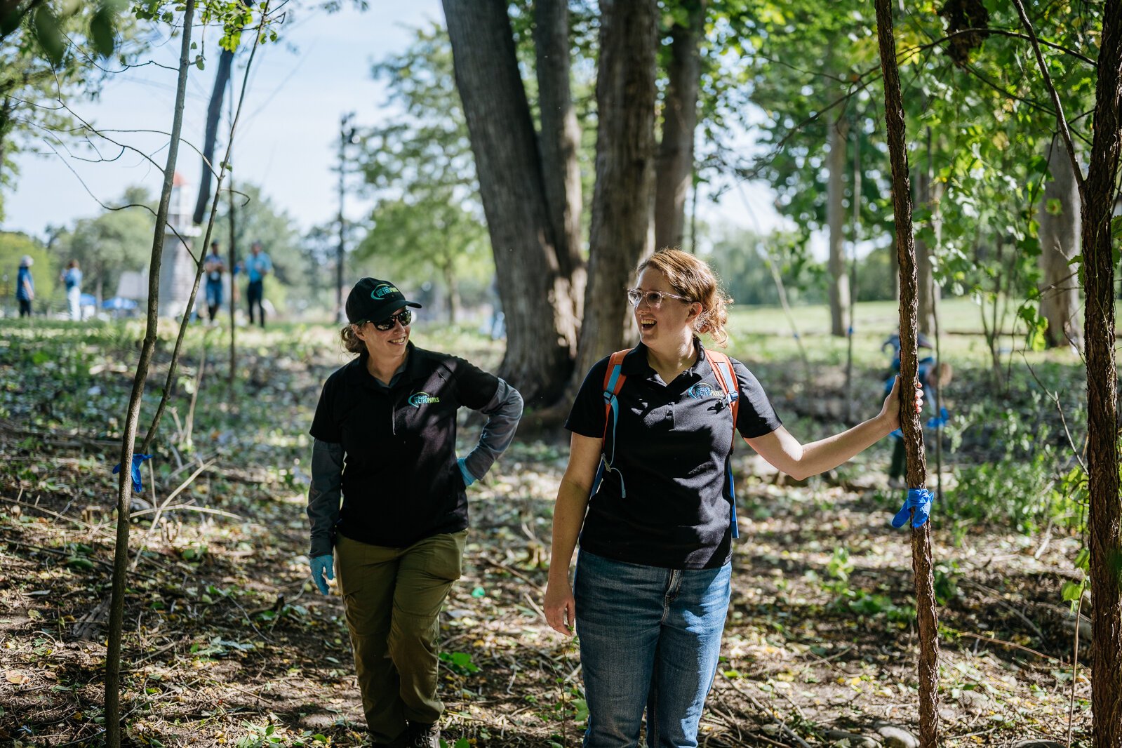 Metroparks staff at a volunteer work day at Palmer Park in Detroit.
