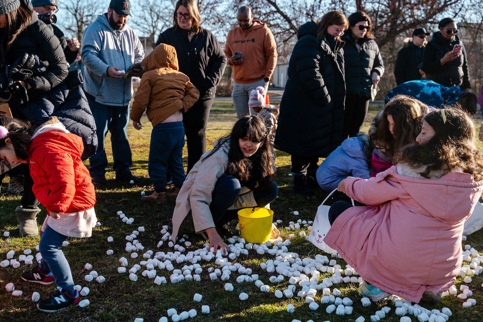 A sensory-friendly marshmallow drop at Nankin Mills Interpretive Center in Westland. After marshmallows are dropped from a fire truck ladder, children can turn them in for prizes.