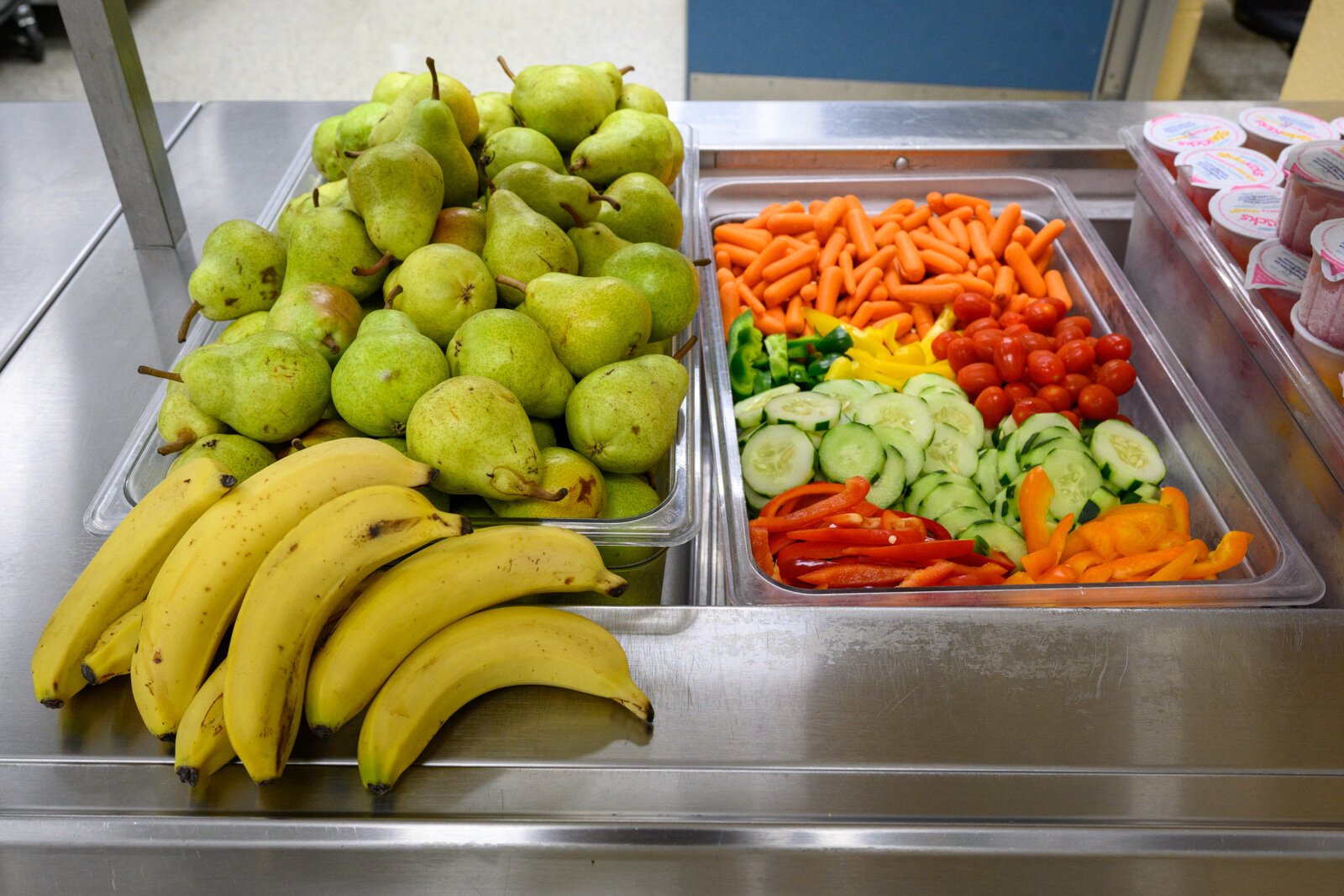 Michigan produce (with the exception of bananas) at the lunch counter at George Long Elementary School in Grass Lake.