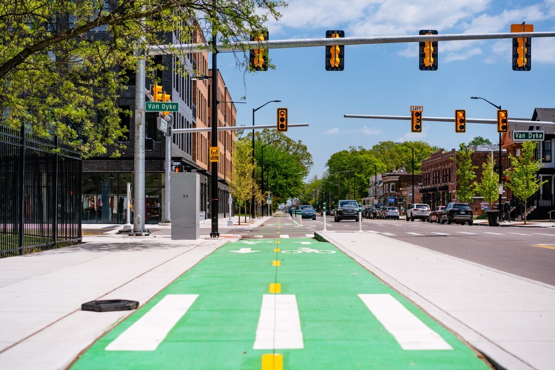Bike lanes added as part of the streetscape project from the Strategic Neighborhood Fund.