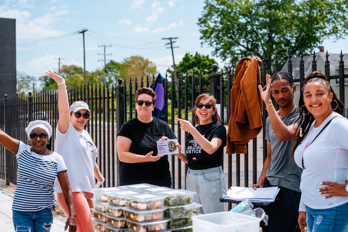 “We were out there doing one of four lunch giveaways we've been doing this spring, thanks to a grant from High Road Kitchens,” says Lisa Ludwinski, third from right.