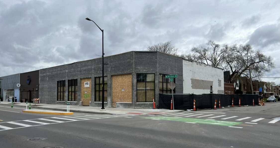 7400 W. McNichols today. Developer Chase Cantrell expects the building to be ready for business this July. Its first tenant? A taproom from the Black-owned 734 Brewing Company.