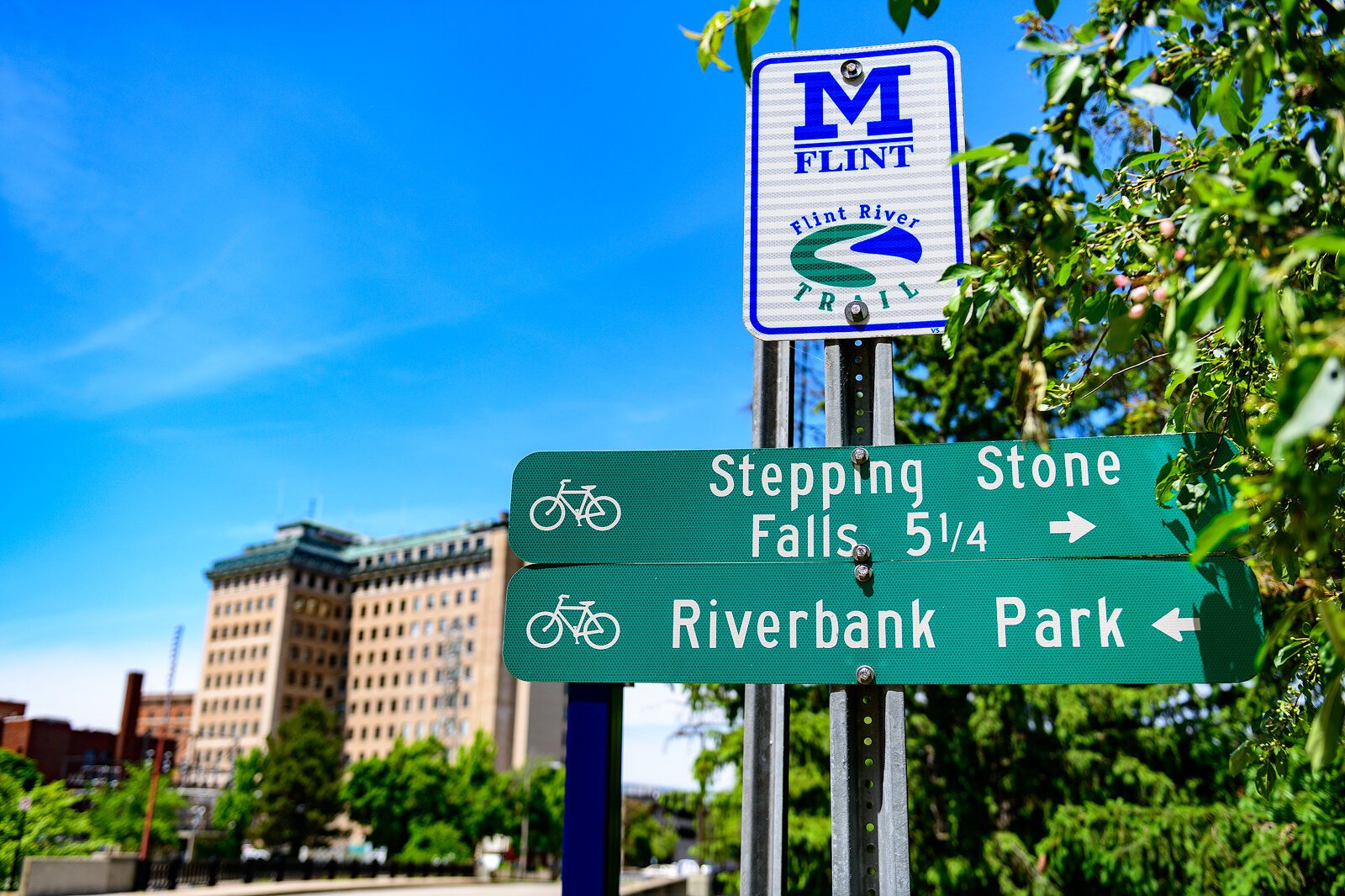 Flint River Trail Sign in Downtown Flint