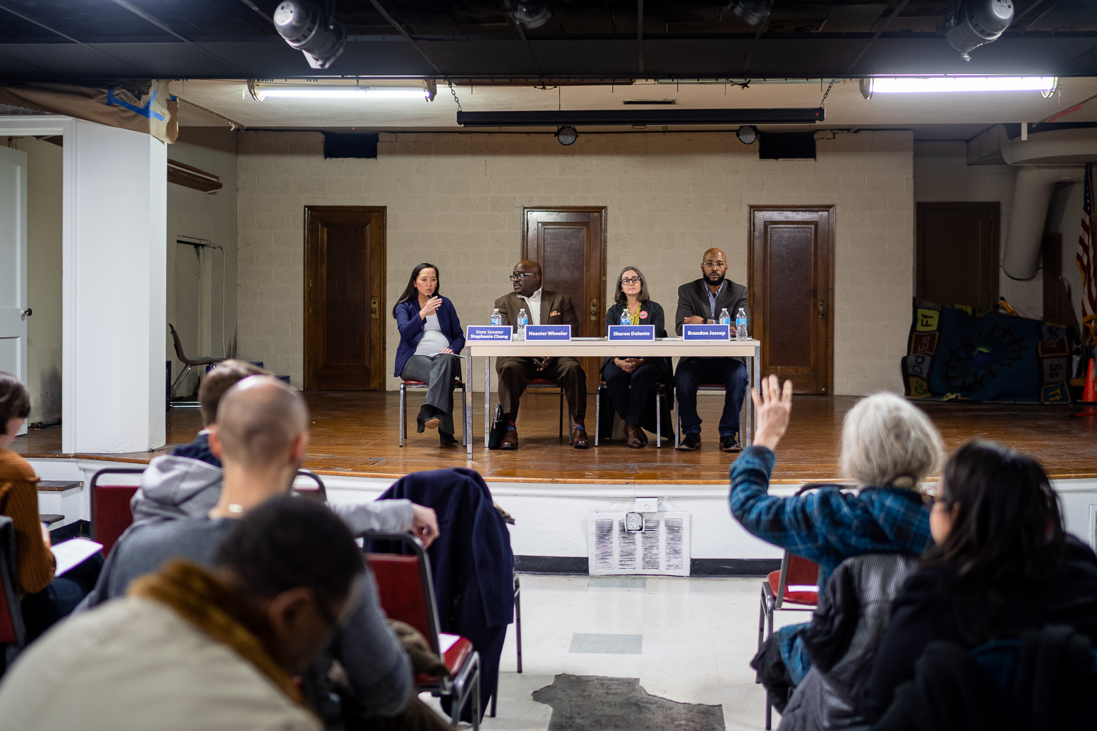 A town hall on voting rights issues on Feb. 27, 2019 featuring Stephanie Chang, Heaster Wheeler, Sharon Dolente, and Brandon Jessup.