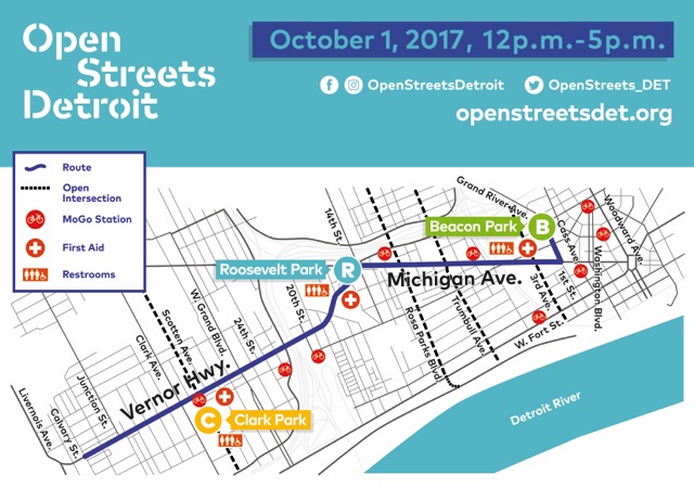 Map of pedestrian path for Open Streets Detroit - courtesy of DDP