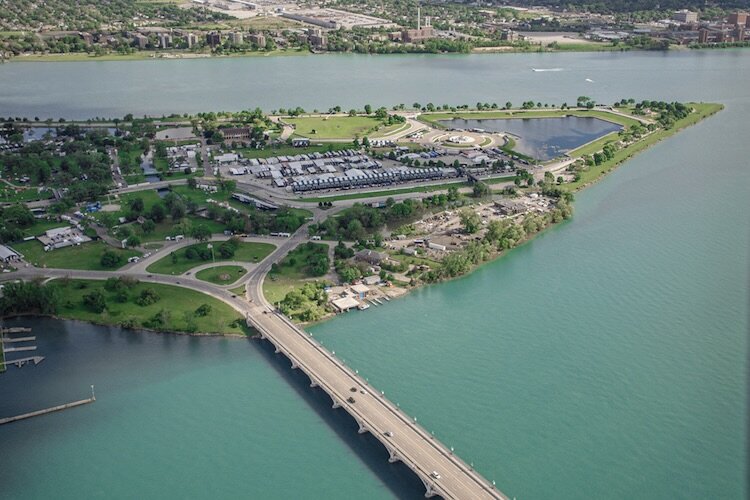 Bird's-eye view of Belle Isle courtesy of Michigan Department of Natural Resources, by Michigan state parks photo ambassador Jacob Chamberlin.