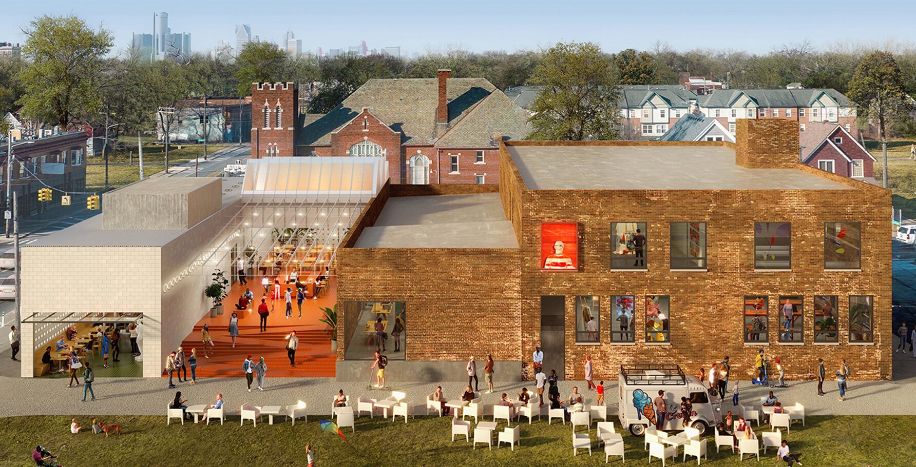 Proposed rendering of entrance to the LANTERN, with PASC on bottom left. (Copyright OMA and Luxigon)