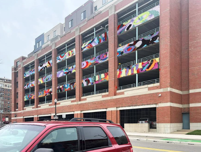 A mural created by the Gilda Snowden Estate will celebrate the artist’s legacy in native Detroit, extending across the entire southwestern facing of the 5-story Atwater Brewery Parking Lot structure. (Photo courtesy of Bedrock)