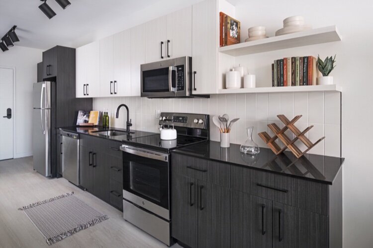 A model kitchen unit at Woodward West. Courtesy of Van Dyke Horn.