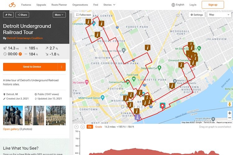 Detroit Underground Railroad self-guided bike tour app (DGC)