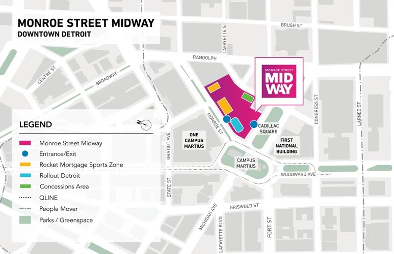 The Monroe Street Midway site was most recently utilized as a pop-up drive-in movie theater.